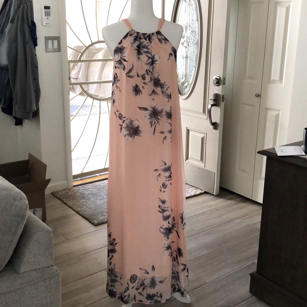 Beautiful chiffon pale pink w/ black& gray flowers